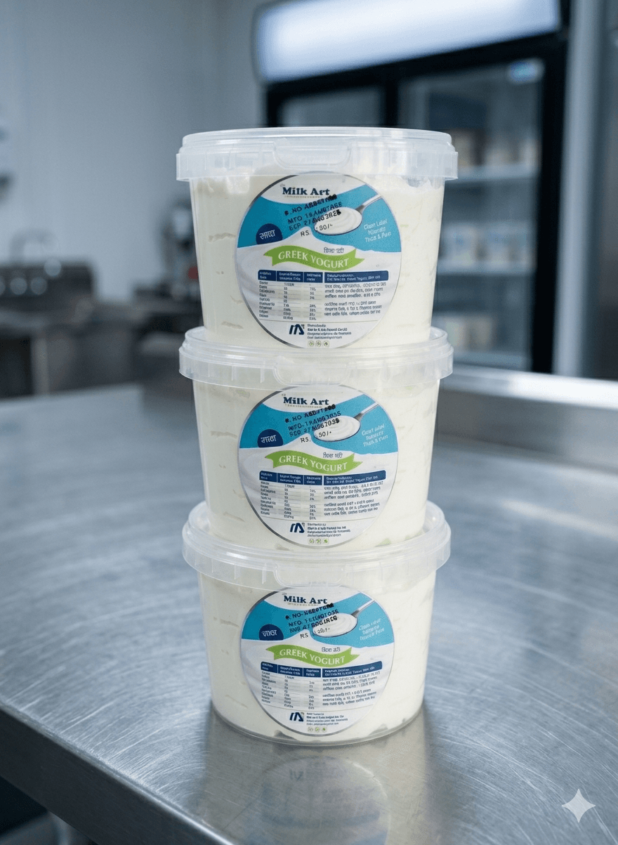 Pack of Milkart Greek yogurt containers neatly arranged