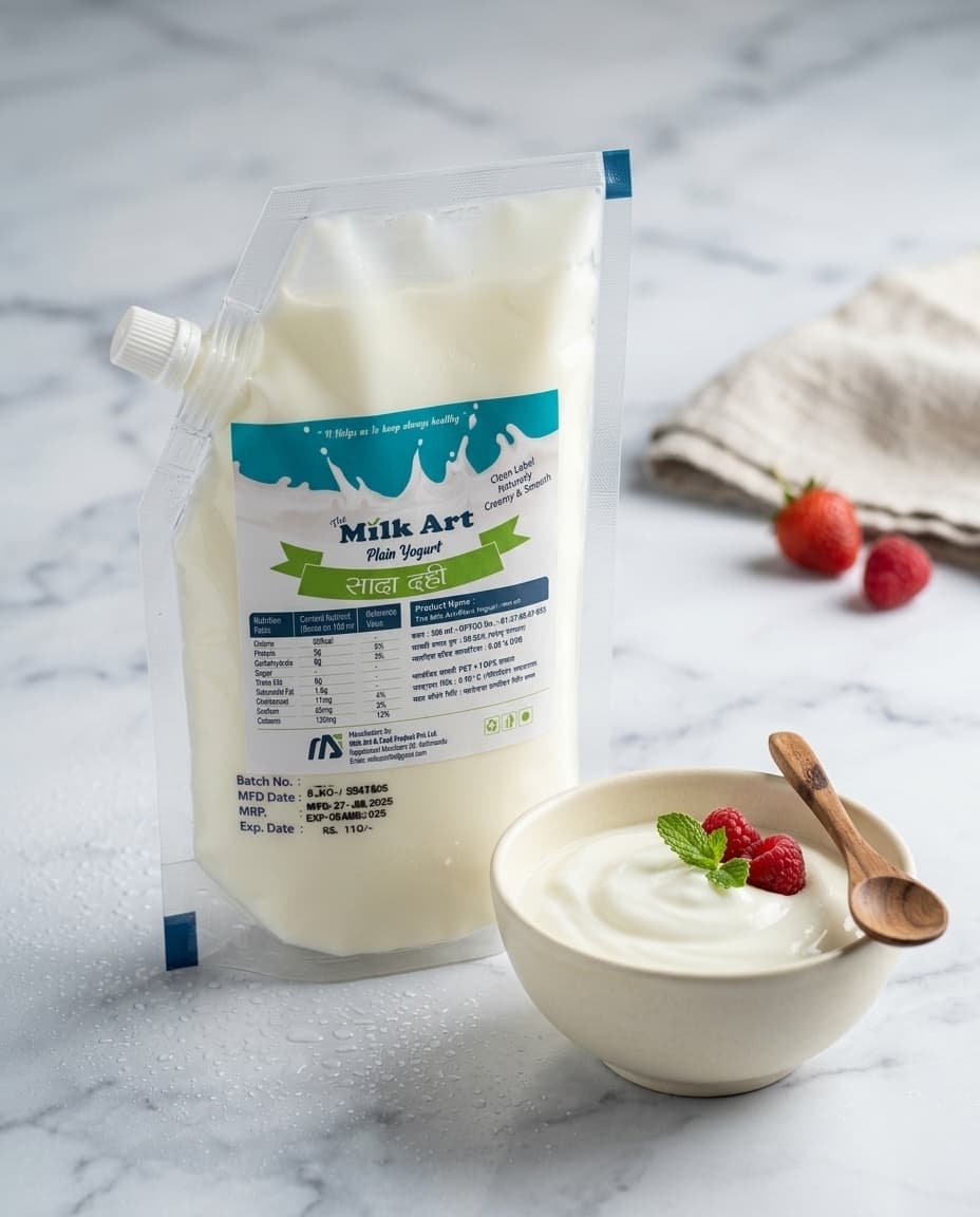 Plain yogurt curd naturally fermented from fresh milk